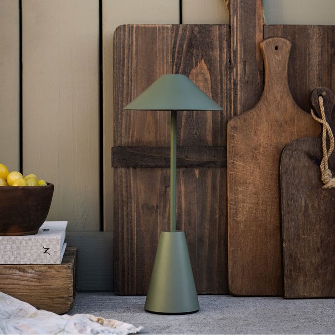 Zielona lampka stołowa akumulatorowa Cannes IP54 zewnętrzna